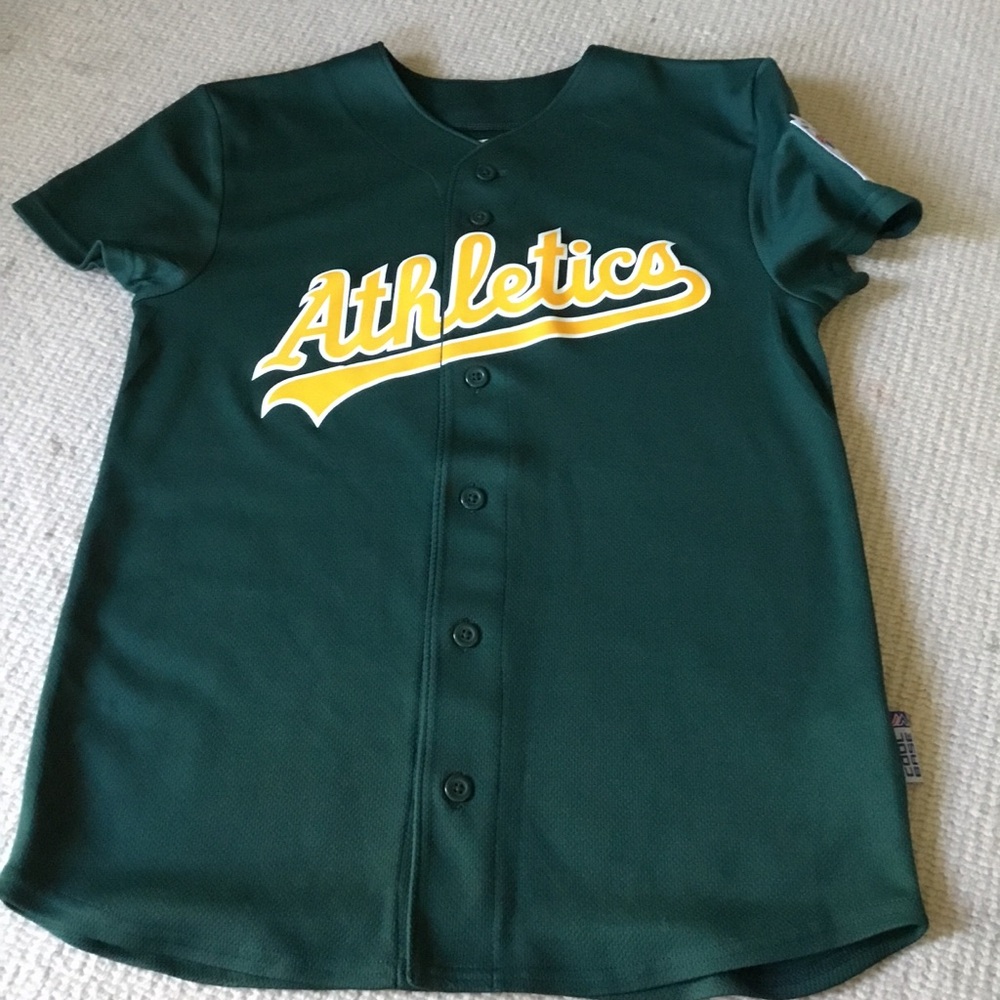 Majestic Green and Yellow Athletics Kids Button-Front Jersey